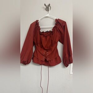 Chic Burgundy Women's Blouse with Corset Detail